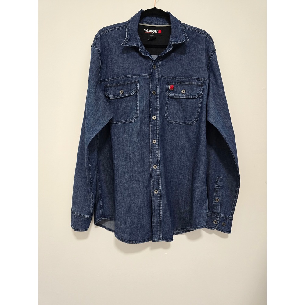 Wrangler Riggs Workwear‎ Shirt Men's Large Blue Denim Long Sleeve Construction